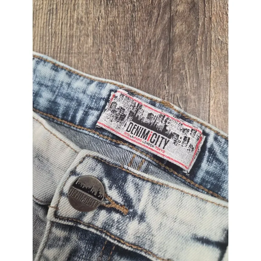 DENIM CITY Street Wear Light Wash Skinny Jeans Paint Splatter Purple Yellow 34